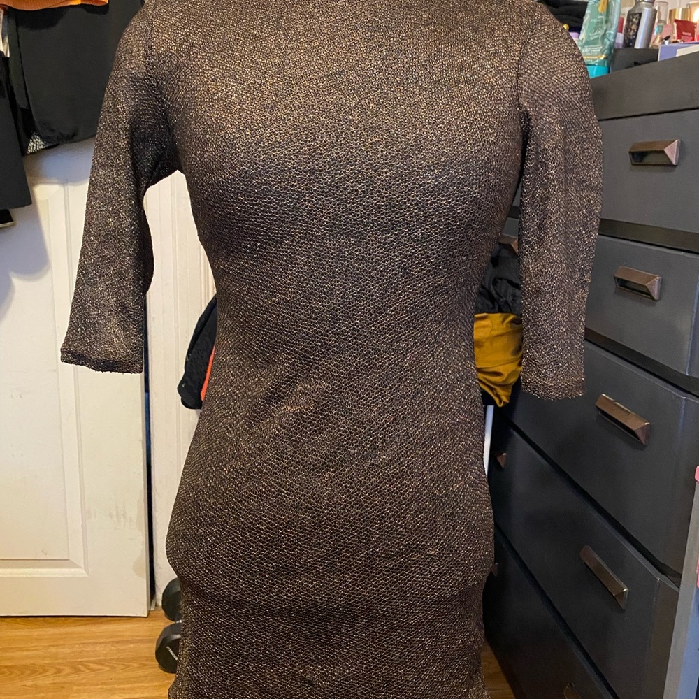 NWT, Women’s Size M Elegant NOUN Brown Multicolor Fitted Mini Dress